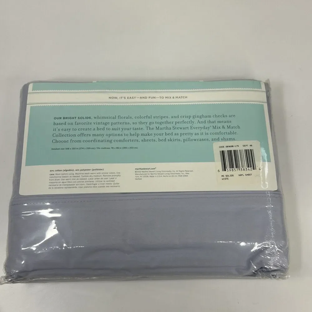 Martha Stewart Flat Sheet KING Size Light Purple 250 Thread Count